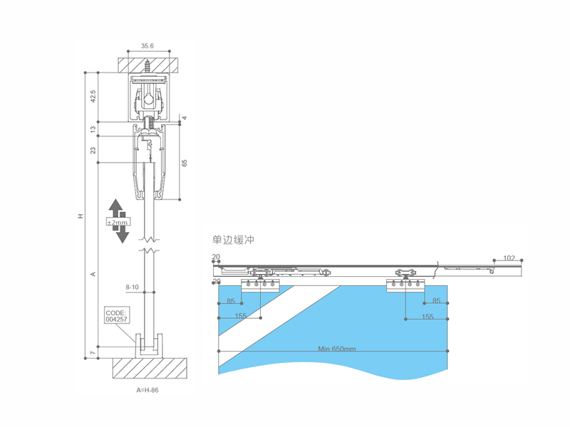 80kg Sliding Door Fitting For Glass With One Sidl Of Soft Brake