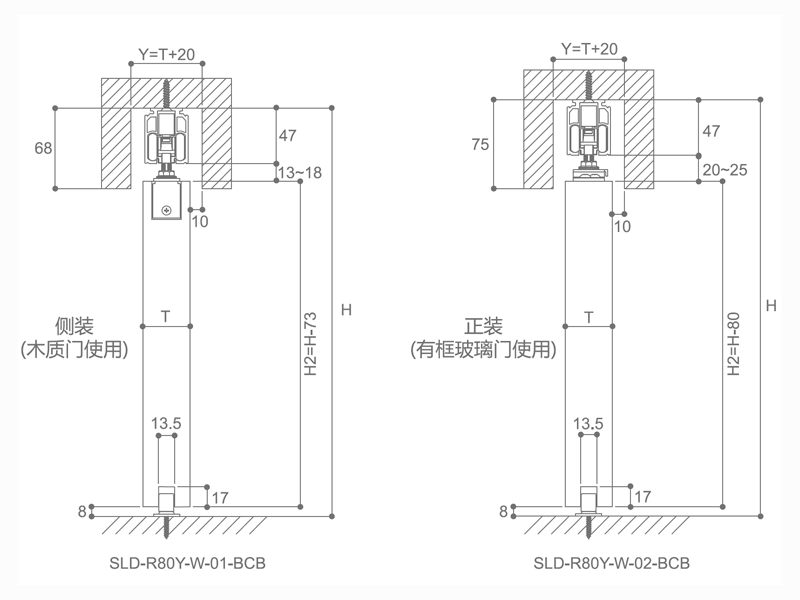 80kg 单扇双边带阻尼移门五金配件