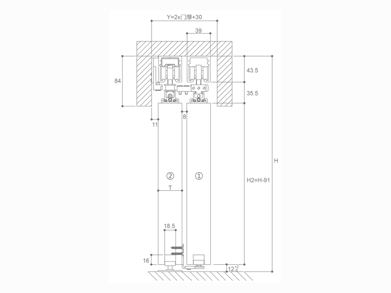 80kg 2扇木质同步同向移门五金配件